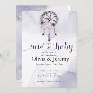 BOHO New Baby Amethyst Dusty Rose Dream Catcher Invitation