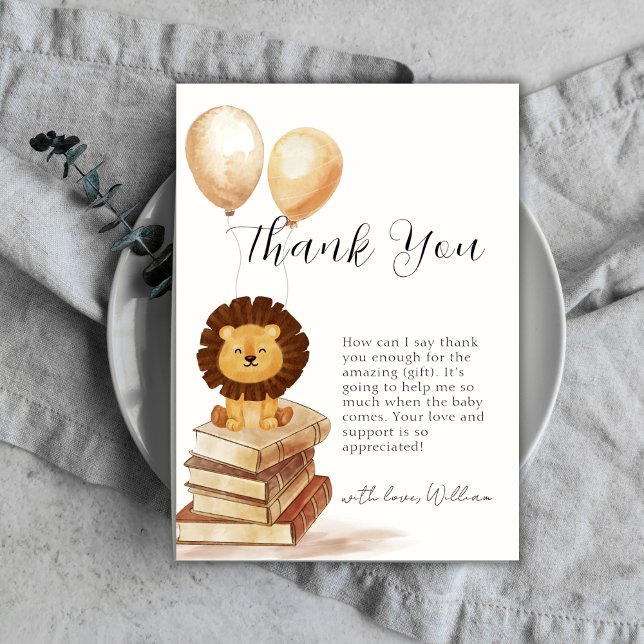 Boho New Chapter Wild Lion Balloon Baby Shower  Thank You Card (Boho New Chapter Wild Lion Balloon Baby Shower Thank You Card)