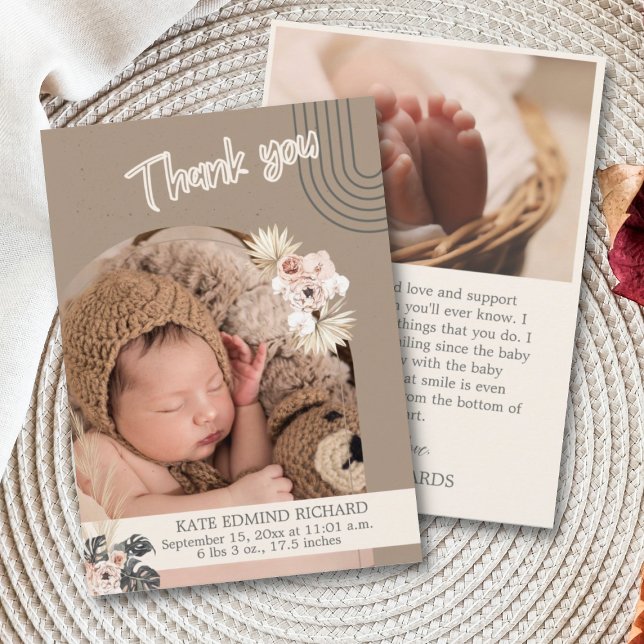 Boho Newborn Baby Birth Announcement Thank You (Creator Uploaded)