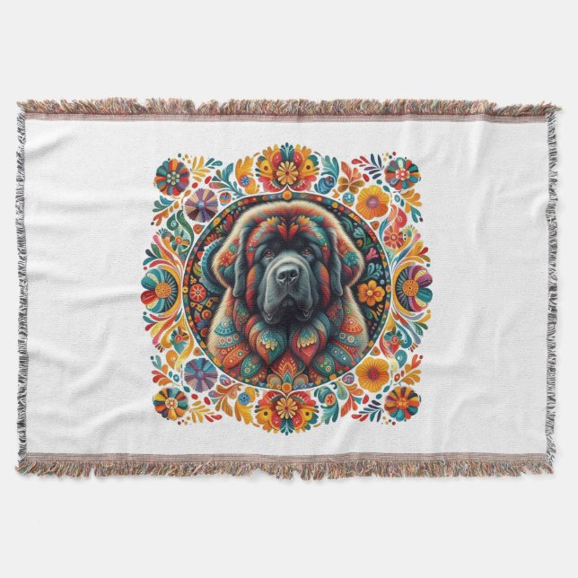 Boho newfoundland emblem throw blanket (Front)