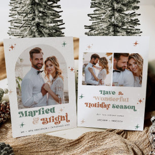 Boho Newlywed Christmas Card Photo Couples Card