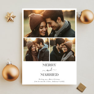 Boho Newlywed Merry & Married Christmas 3 Photo Holiday Card