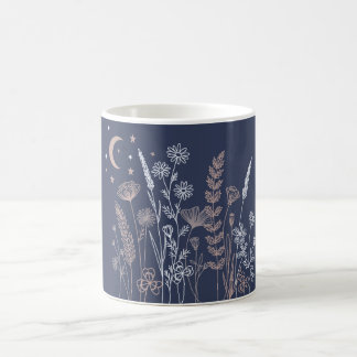 Boho Night Sky Floral Illustration – Moon, Stars & Coffee Mug