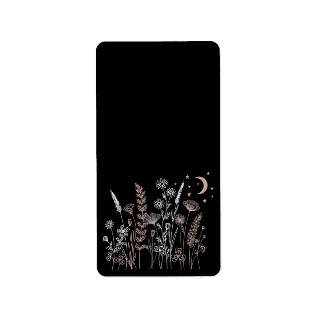 Boho Night Sky Floral Illustration – Moon, Stars & Label (Front)