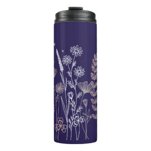 Boho Night Sky Floral Illustration – Moon, Stars & Thermal Tumbler