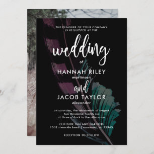 Boho Nights Black with Feather Photo Wedding Invitation