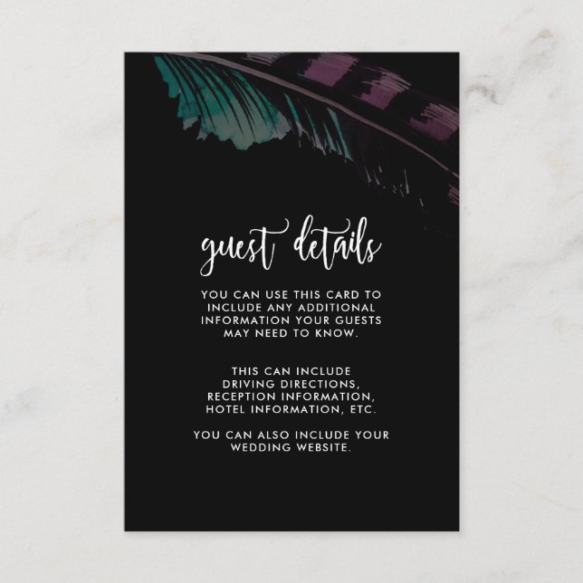 Boho Nights Black with Feather Wedding Detail Enclosure Card (Front)