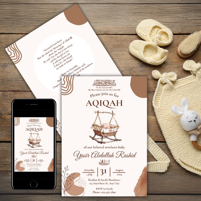 Boho Nursery Baby Boy Muslim Newborn Aqiqah Aqeeqa Invitation (Creator Uploaded)