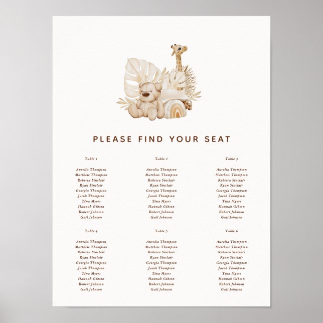 Boho Nursery Baby Shower Seating Chart (Front)