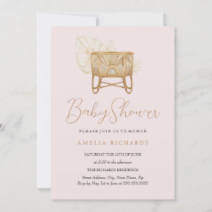 Boho Nursery Bassinet Pink Baby Shower Invitation