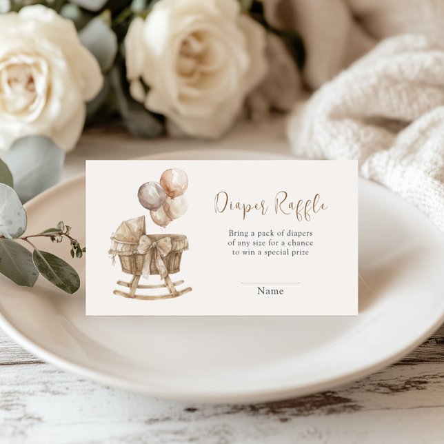 Boho Nursery Beige Balloons Diaper Raffle Enclosure Card (Creator Uploaded)