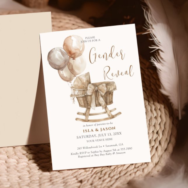 Boho Nursery Beige Balloons Gender Reveal Invitation (Creator Uploaded)