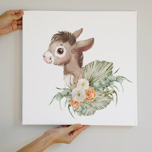 Boho Nursery Décor - Cute Donkey Faux Canvas