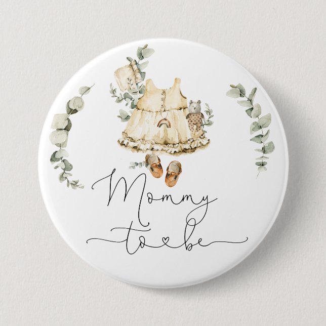 Boho nursery eucalyptus Mummy to be 7.5 Cm Round Badge (Front)