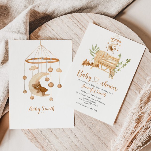 Boho nursery mobile baby shower  invitation (Creator Uploaded)