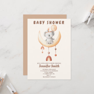 Boho nursery, mobile, little koala baby shower  invitation