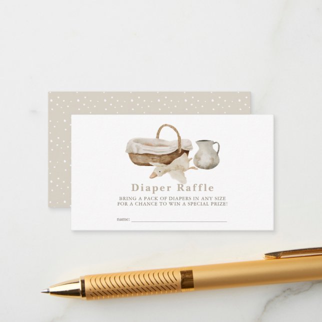 Boho Nursery Moses Basket Diaper Raffle Ticket Enclosure Card (Front/Back In Situ)