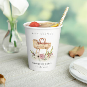 Boho Nursery Pink Floral Bassinet Baby Shower Paper Cups