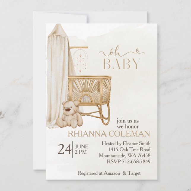 Boho Nursery Teddy Bear baby shower  Invitation (Front)