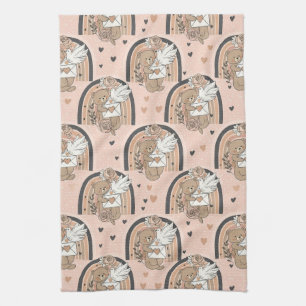 Boho Nursery Teddy Bears with Rainbows -Earthy (1) Tea Towel