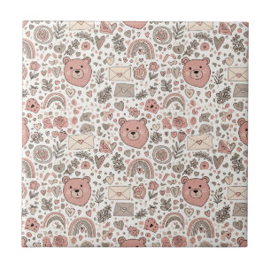 Boho Nursery Teddy Bears with Rainbows -Earthy (4) Ceramic Tile