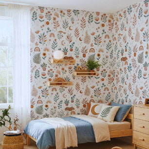 Boho Nursery Wallpaper Neutral Rainbow and Botanic