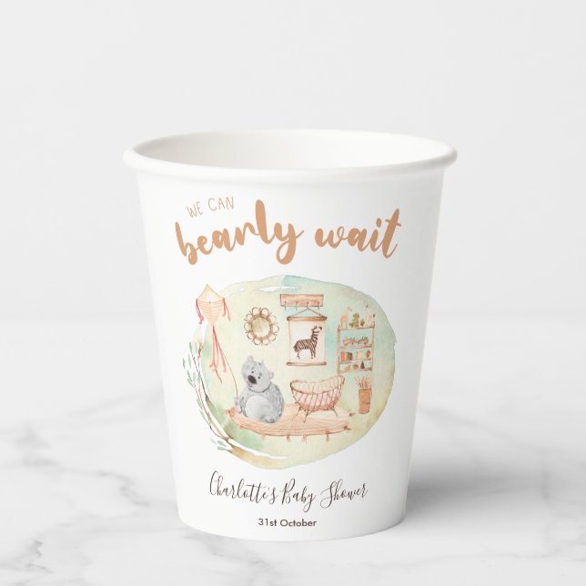 Boho Nursery We Can Bearly Wait Baby Shower Paper Cups (Front)