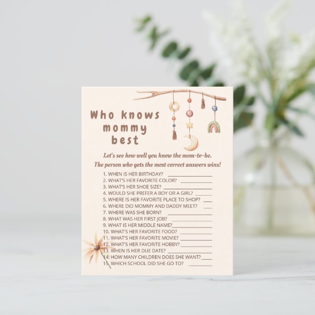 Boho nursery Who knows mummy best game. (Standing Front)