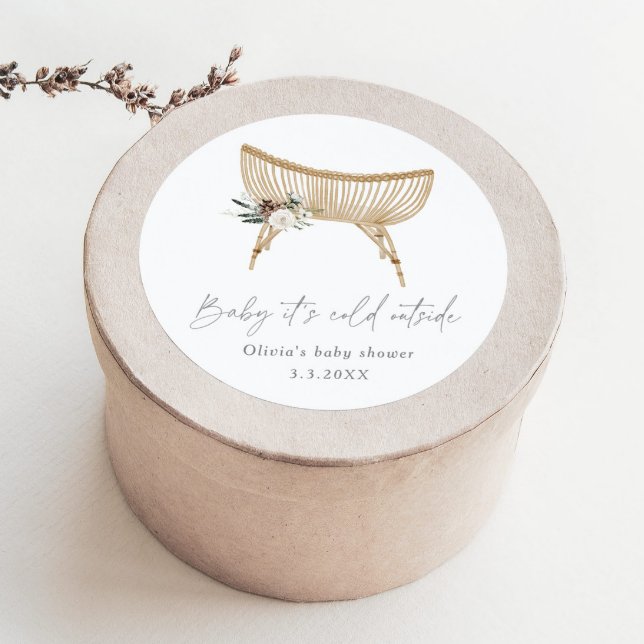 Boho nursery winter evergreen baby shower classic round sticker (Creator Uploaded)
