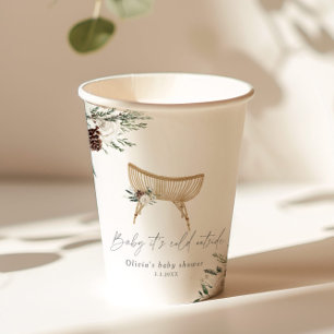 Boho nursery winter evergreen baby shower paper cups