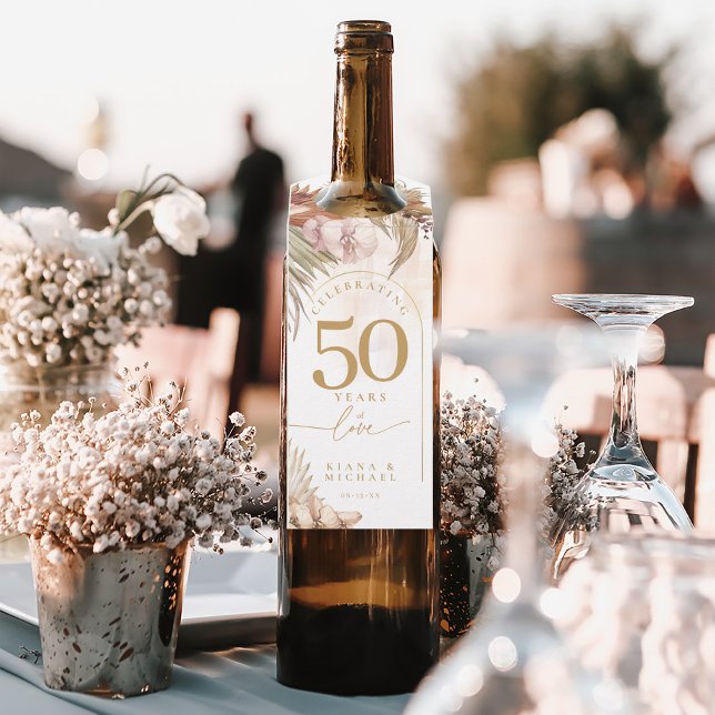 Boho Oasis Anniversary Floral ID959 Bottle Tag (Wine Bottle In Situ)