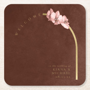 Boho Oasis Orchid Arch Wedding Welcome ID959 Square Paper Coaster