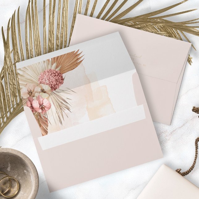 Boho Oasis Wedding Floral Blush ID959 Envelope (Interior/Back In Situ)