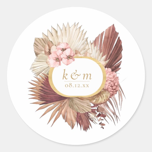 Boho Oasis Wedding Floral Frame ID959 Classic Round Sticker (Front)