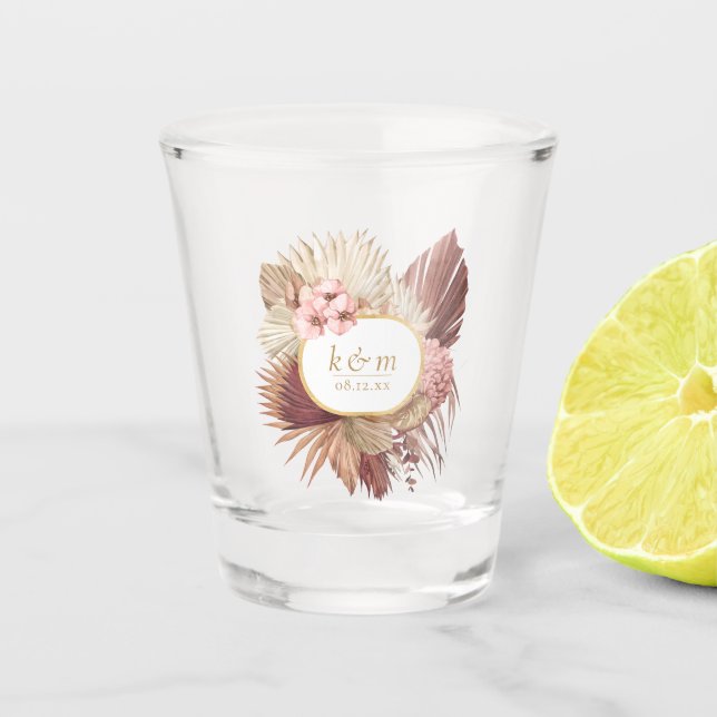 Boho Oasis Wedding Floral Frame ID959 Shot Glass (Front)