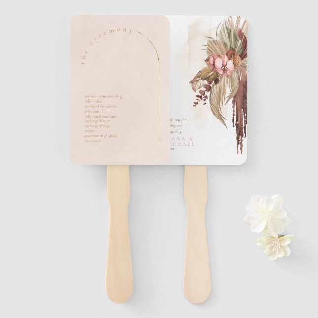 Boho Oasis Wedding Program Blush ID959 Hand Fan (Front and Back)