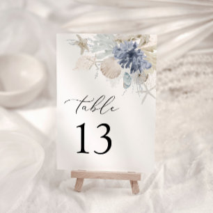 Boho Ocean Beach Coral Blue Wedding Table Number