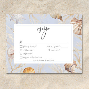 Boho Ocean Dusty Blue On the Beach Wedding Dinner RSVP Card
