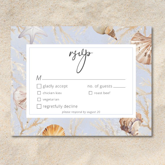 Boho Ocean Dusty Blue On the Beach Wedding Dinner RSVP Card (Boho Ocean Dusty Blue On the Beach Wedding Dinner RSVP Card)