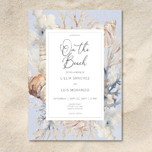 Boho Ocean Dusty Blue On the Beach Wedding Invitation