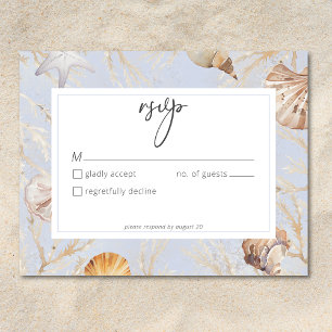 Boho Ocean Dusty Blue On the Beach Wedding RSVP Card