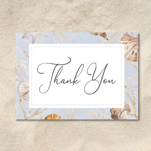 Boho Ocean Dusty Blue On the Beach Wedding Thank You Card
