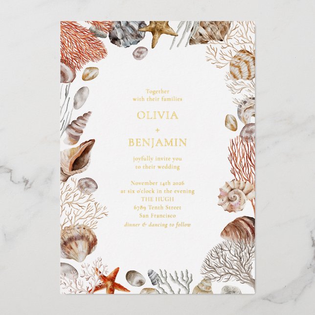 Boho Ocean Seashells Coral Beach Unique Wedding (Front)