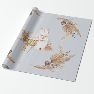 Boho Oh Baby Brown Blue Bassinet Personalised Wrapping Paper