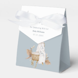 Boho Oh Baby Dusty Blue Bassinet Baby Shower Favour Box