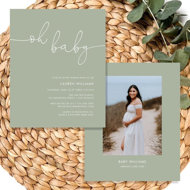 Boho Oh Baby Sage Green Photo Baby Shower Flyer (Boho Oh Baby Sage Green Photo Baby Shower Flyer
)