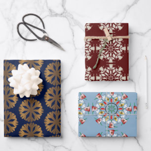 Boho Old Fashioned Christmas Mandala Snowflake Wrapping Paper Sheet