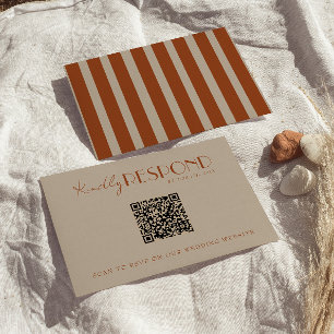 Boho Old Money Taupe Burnt Orange QR Code Wedding RSVP Card