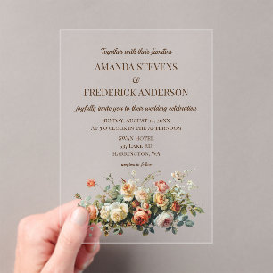 Boho Old Paper Vintage Floral Arrangement Wedding Acrylic Invitations