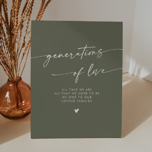 Boho Olive Green Generations of Love Wedding Pedestal Sign